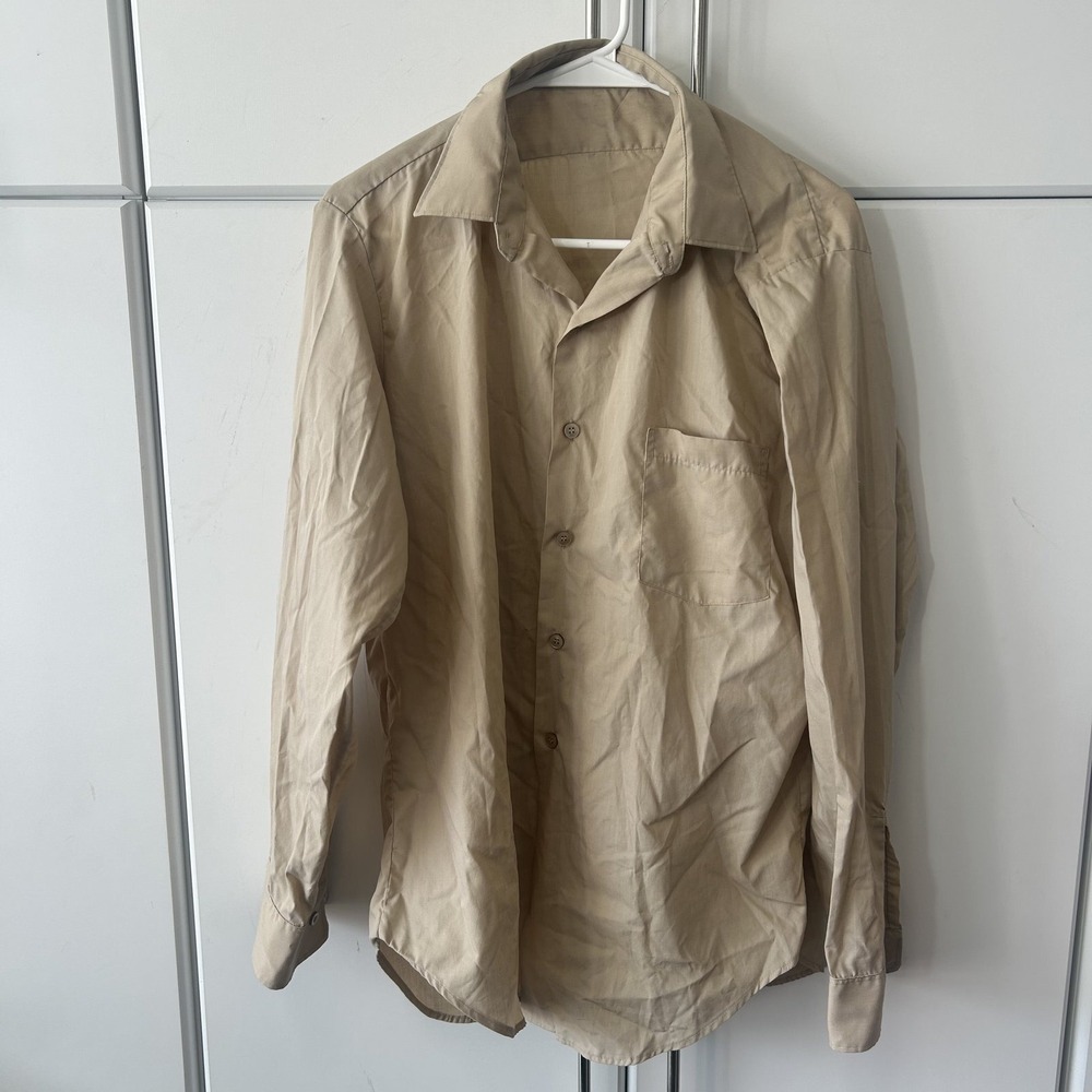 Vintage Military Khaki Tan Long Sleeve Button Up Shirt 8405-782-3281 Mens L